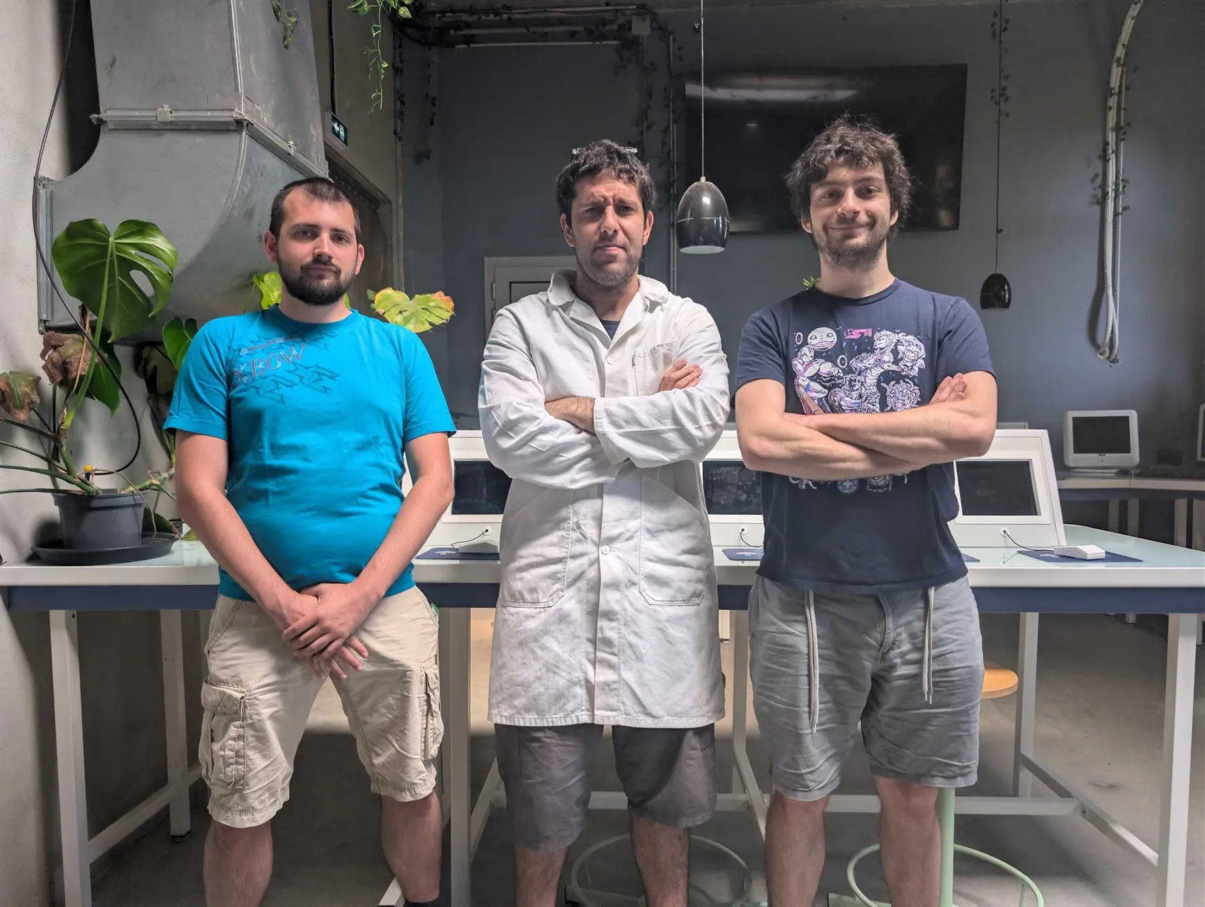 3 french guys with faking that they are working