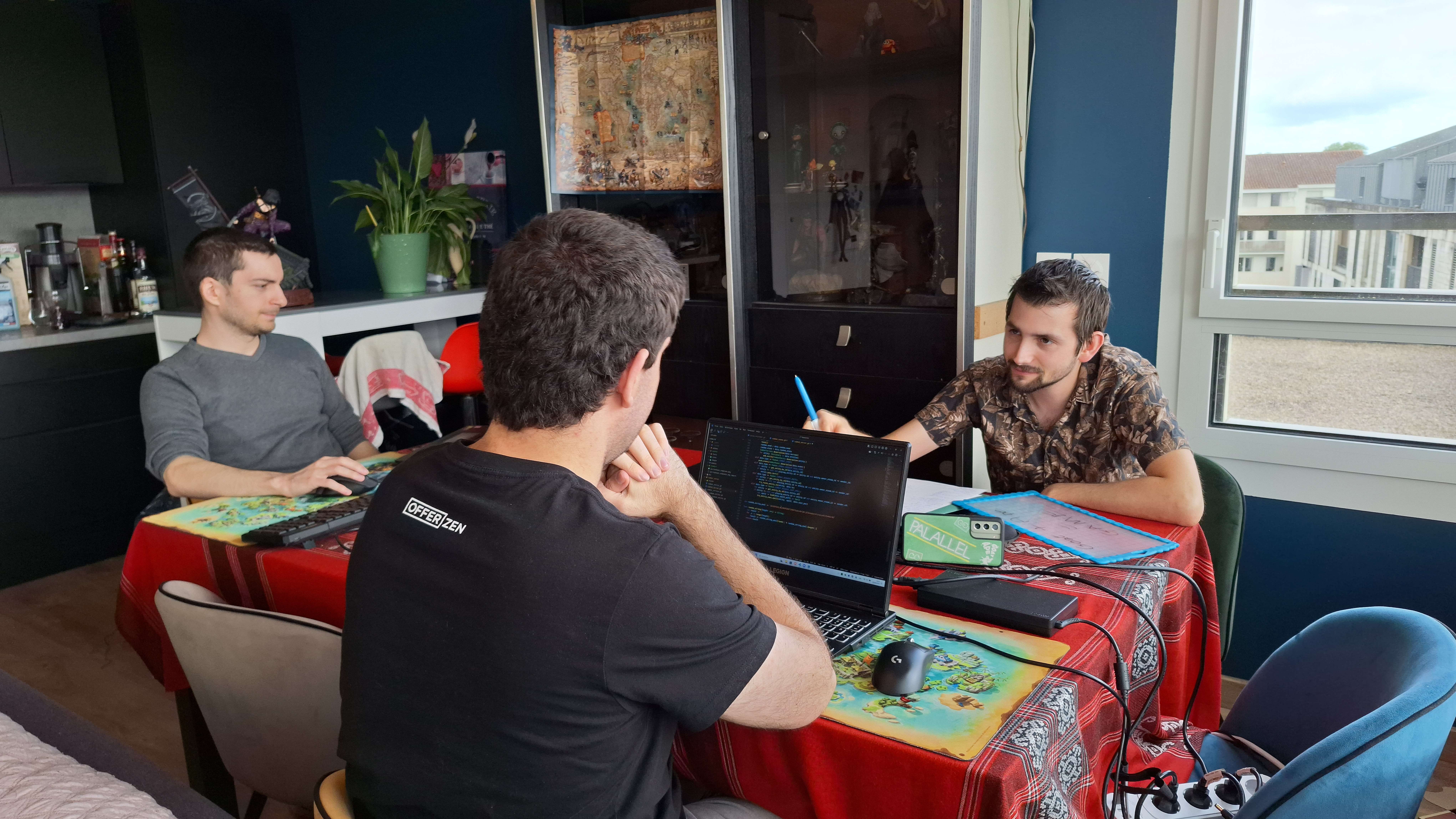 3 french guys with faking that they are working